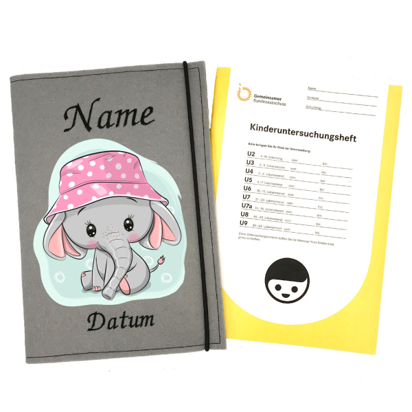 U-Heft Hülle personalisiert Elefant mit Hut für Mädchen